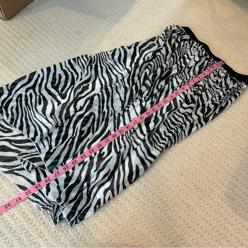 Rachel Zoe Zebra Print Pleated Mesh Overlay Midi Skirt